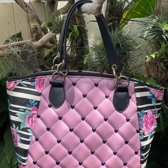 Betsey Johnson Pink and Black Quilted Satchel - Picture 3 of 4